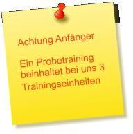 Achtung Anf�nger  Ein Probetraining beinhaltet bei uns 3 Trainingseinheiten